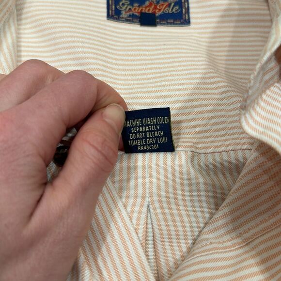 Grand Isle 100% Cotton Orange White Stripe Men Short Sleeve Button Down Shirt 2X - Picture 10 of 12